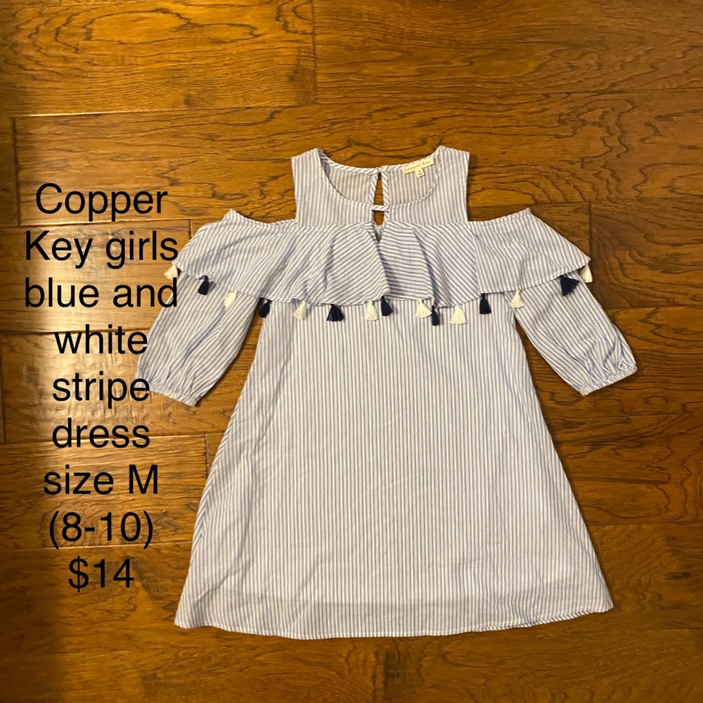 Copper Key blue and white cold shoulder dress